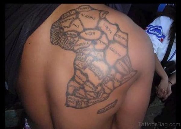 African Map With States Name Tattoo On Right Back Shoulder