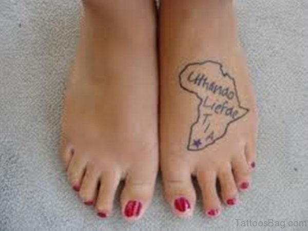 African Outline Map Wording Tattoo On Foot 