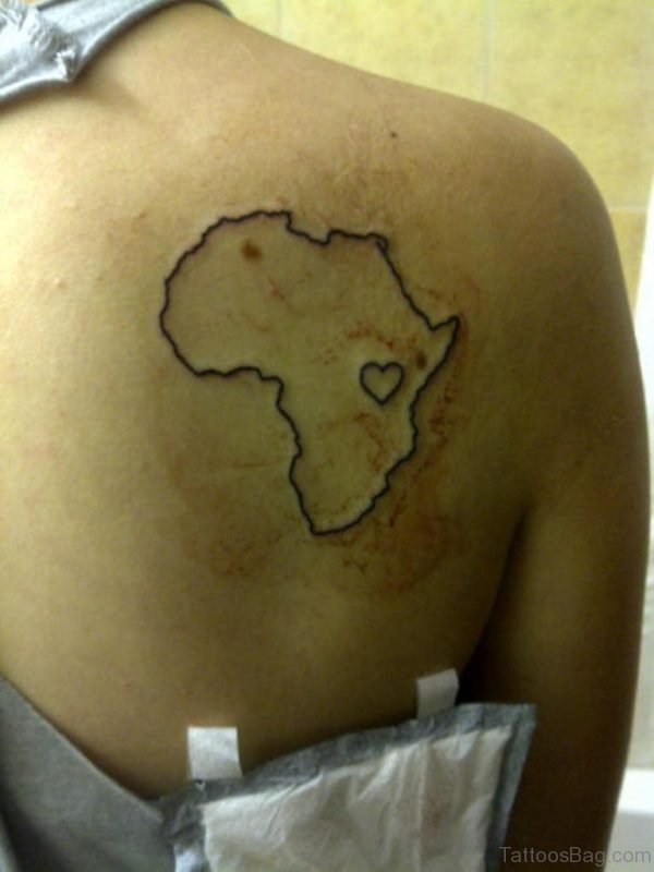 African Outline Tattoo On Right Back