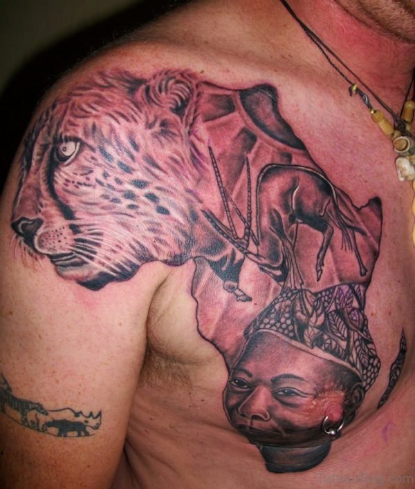 African Tiger Chest Tattoo