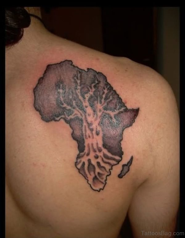 African Tree Map Tattoo On Back