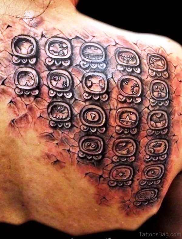 Amazing Aztec Shoulder Back Tattoo