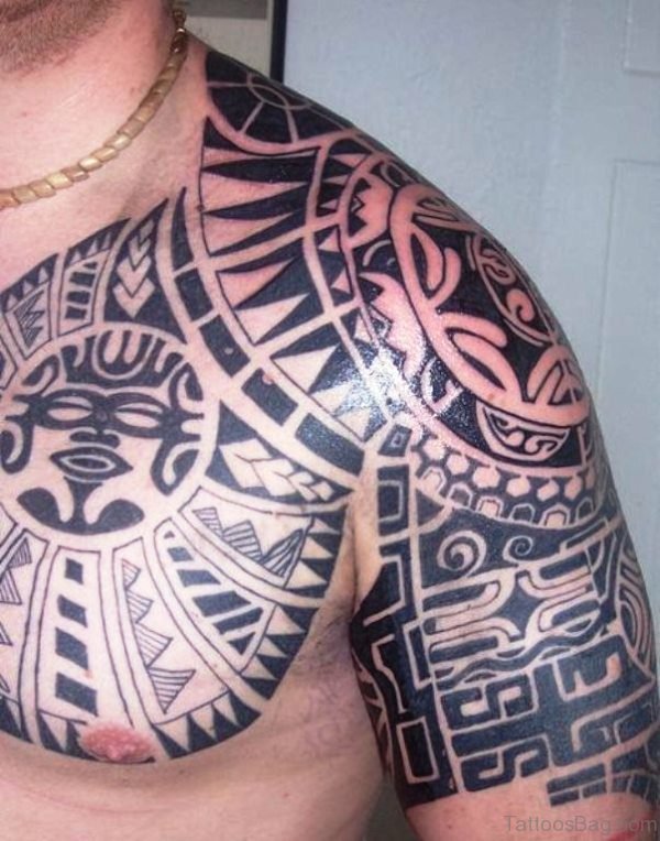 Amazing Aztec Shoulder Tattoo Design 