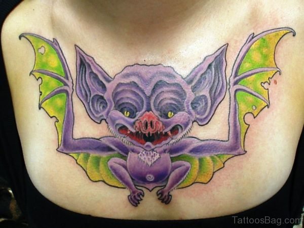 Amazing Bat Tattooo On Chest