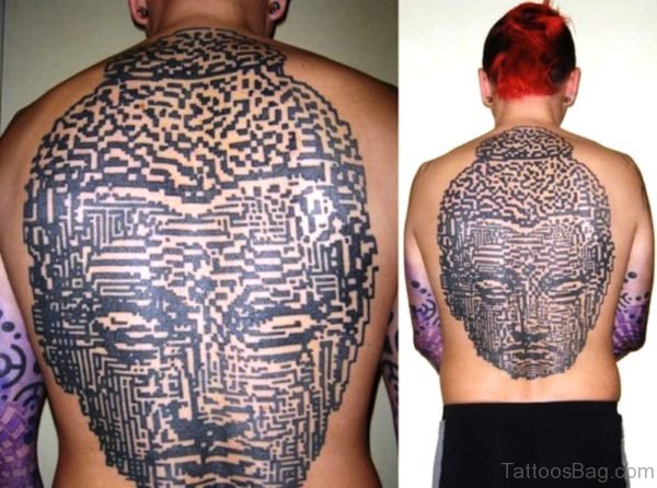 Amazing Big Face Buddha Tattoo On Back