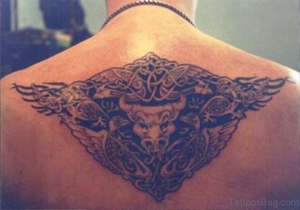 Amazing Bull Face Tattoo On Back