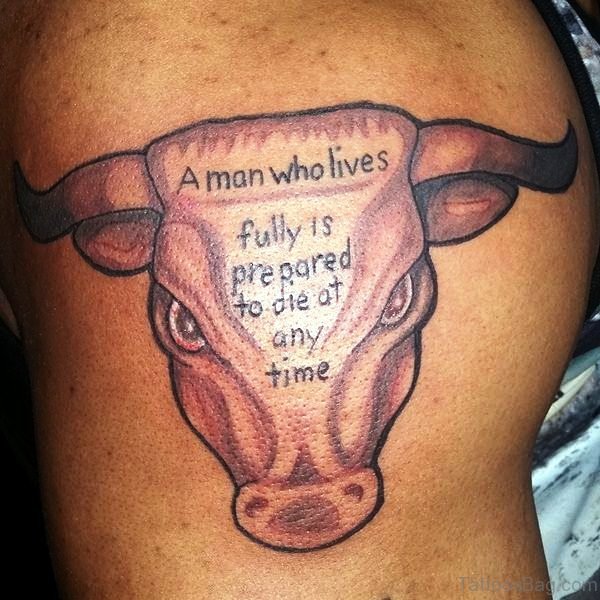 Amazing Bull Head Tattoo On Shoulder