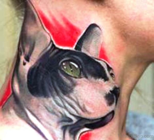 Amazing Cat Tattoo On Neck