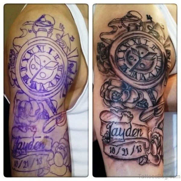 Amazing Clock Shoulder Tattoo 