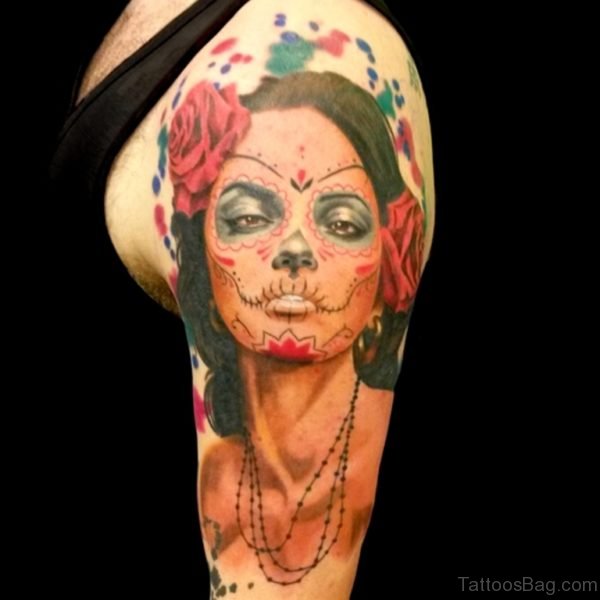 Amazing Devil Girl Portrait Tattoo