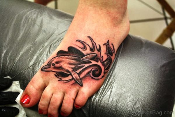 Amazing Dolphin Tattoo On Foot