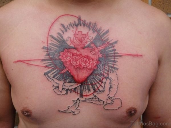 Amazing Heart Tattoo On Man Chest