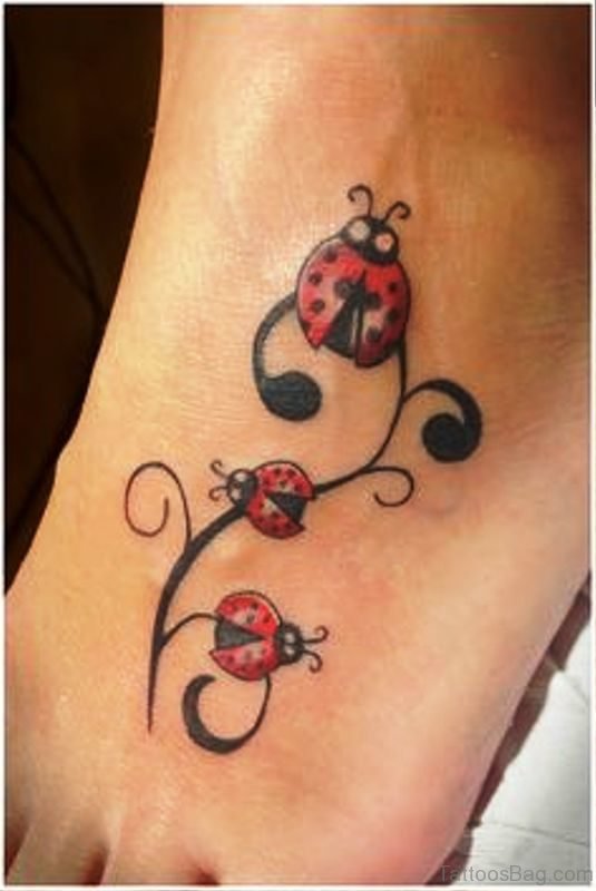 Amazing Ladybug Tattoo On Foot