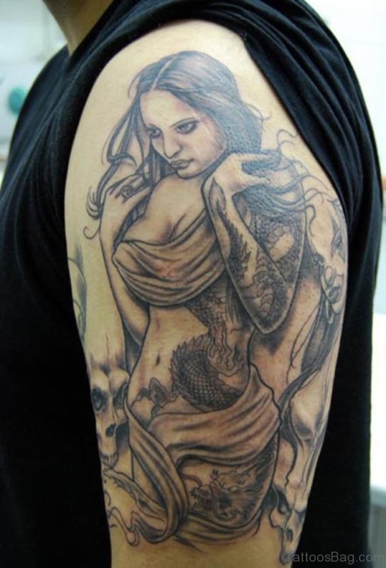 Amazing Portrait Girl Tattoo 