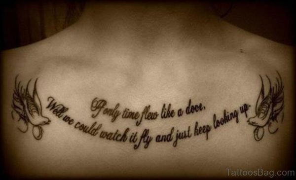 Amazing Quote With Flying Birds Tattoo On Man Chest