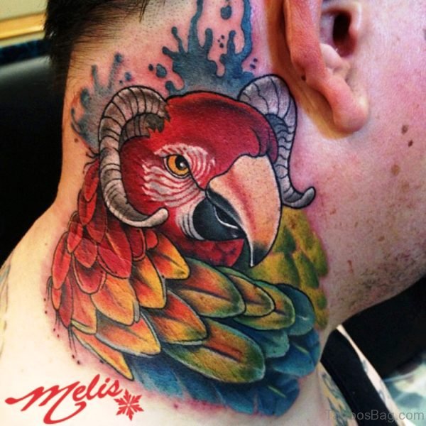 Amazing Red Tattoo On Neck