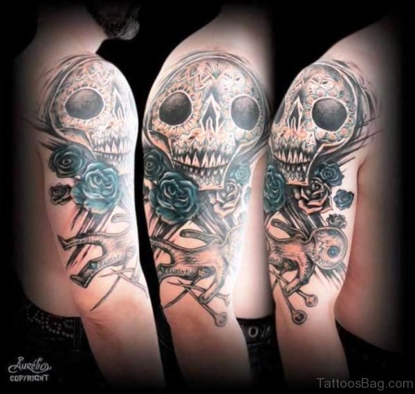 Amazing Shoulder Skull Tattoo