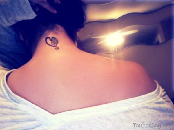 Amazing Small Back Neck Leo Symbol Tattoo