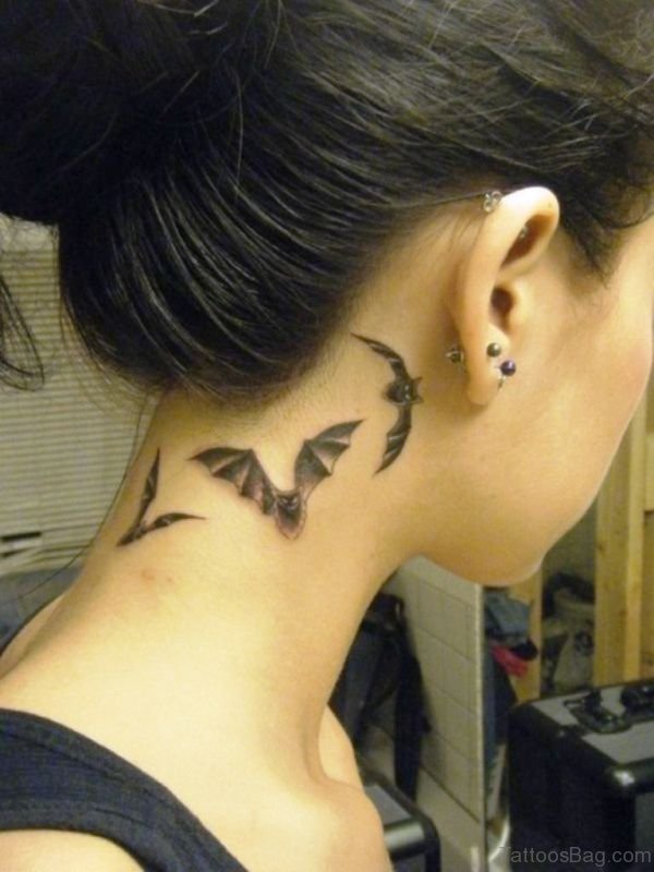 Amazing Three Flying Bats Tattoo