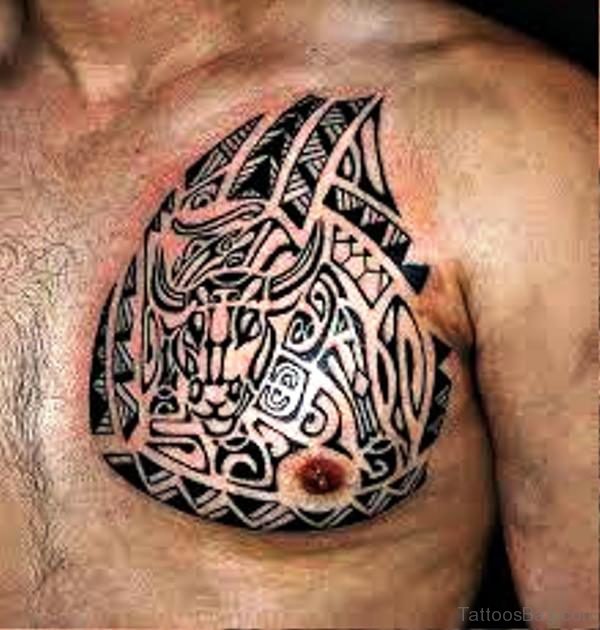 Amazing Tribal Bull Tattoo On Chest