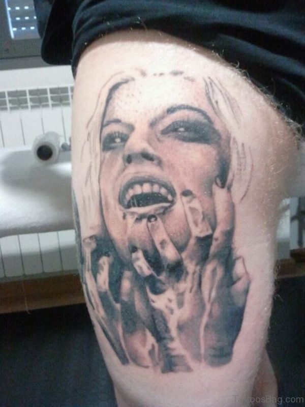 Amazing Vampire Girl Tattoo On Thigh