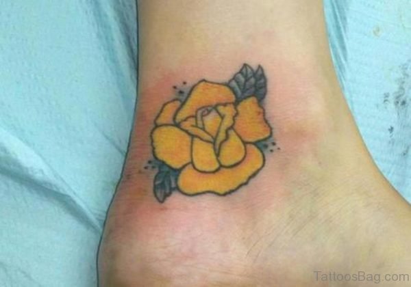 Amazing Yellow Rose Tattoo On Ankle