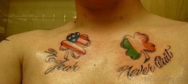 American Flag Clover Tattoo On Right Chest