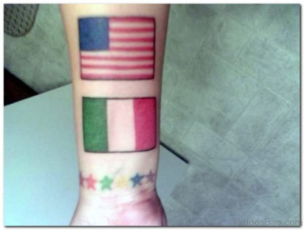 American Flag With Italian Flag Tattoo On Wrist