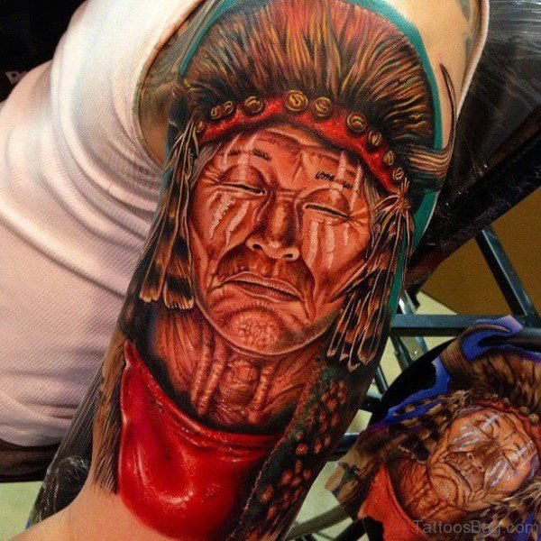American Native Tattoo On Left Shoulder