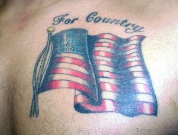 American waving Flag Tattoo On Chest