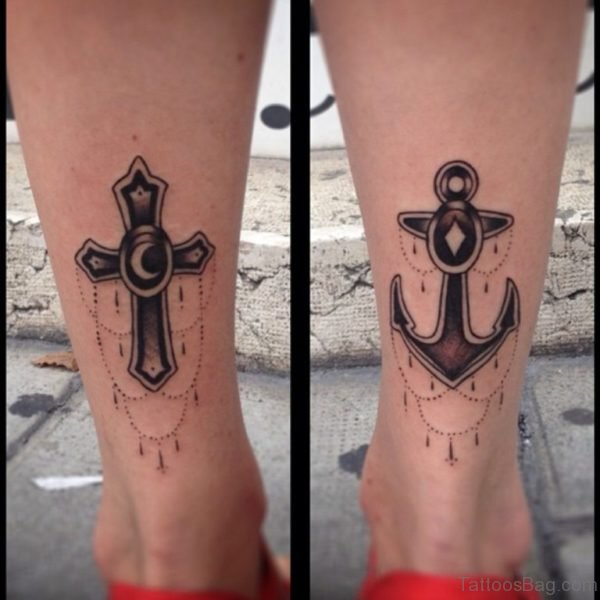 Anchor And Cross Tattoo
