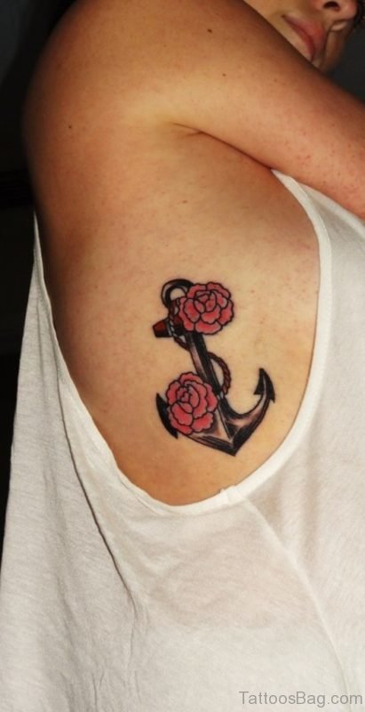 Anchor And Rose Tattoo