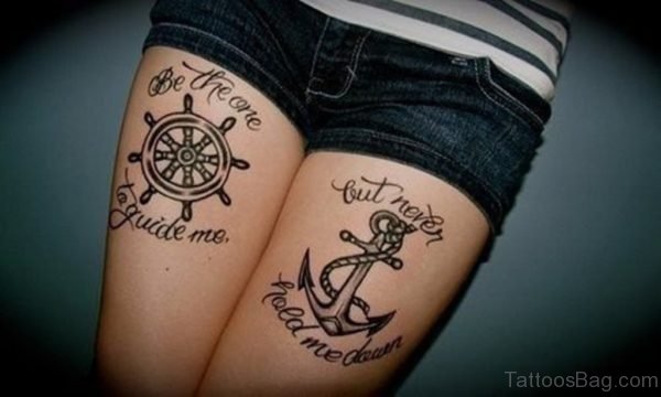 Anchor And Wording Tattoo 