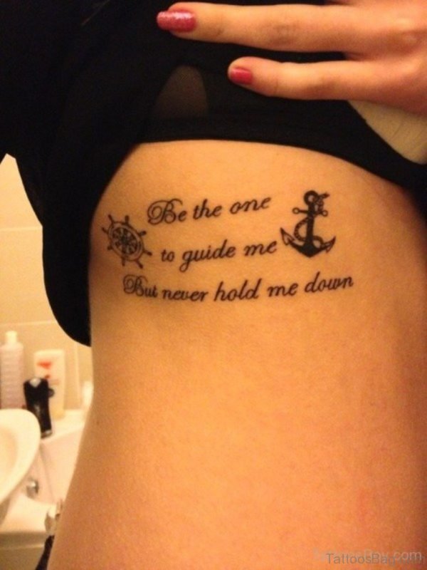 Anchor And Wording Tattoo