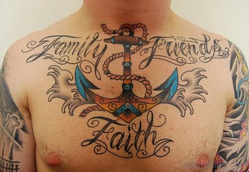 Anchor Banner Tattoo On Chest