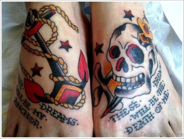 Anchor With Skull Tattoo With Foot