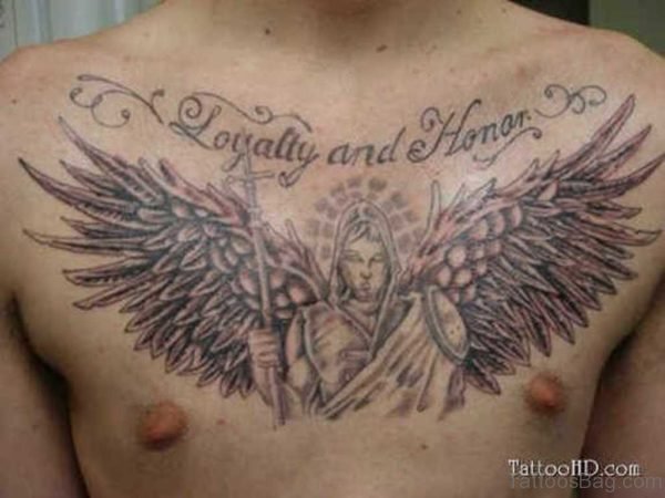 Angel And Wording Tattoo