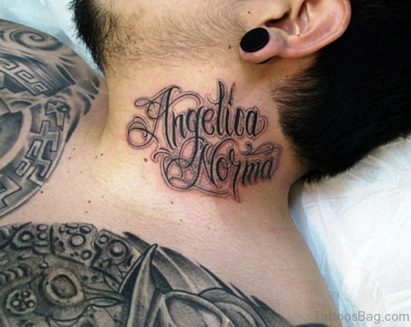 Angelica Norma Letters Tattoo On Neck
