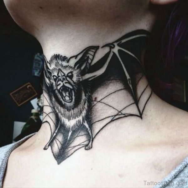 Angry Bat Tattoo On neck