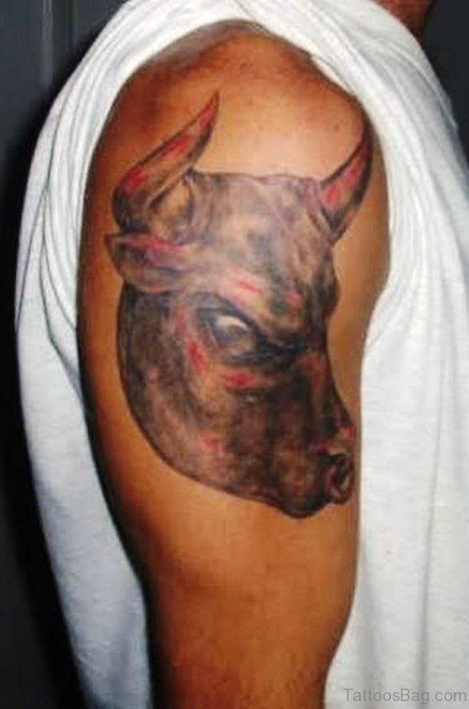 Angry Bull Eyes Tattoo On Shoulder