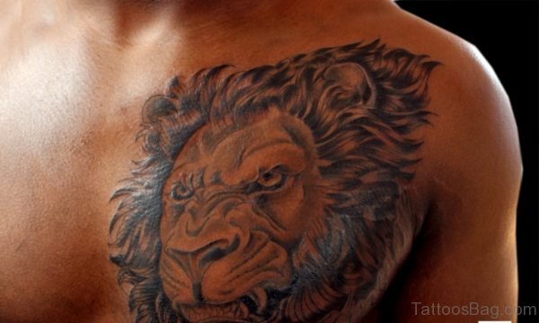 Angry Lion Tattoo On Chest