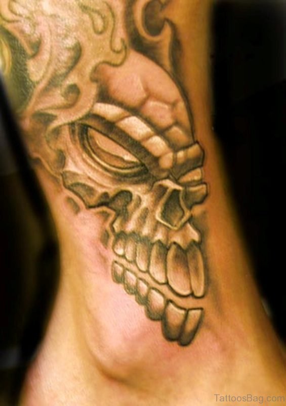 Angry Skull Clown Tattoo On Ankle
