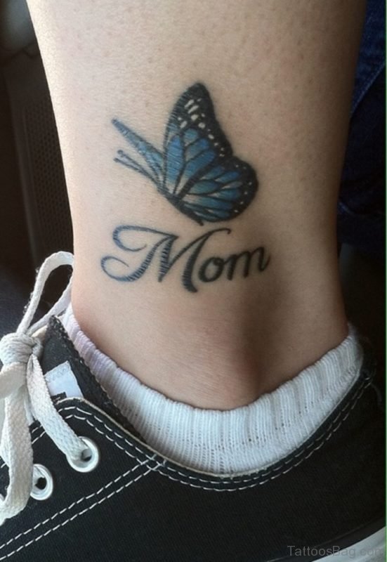 Ankle Mom and Butterfly Tattoo Design