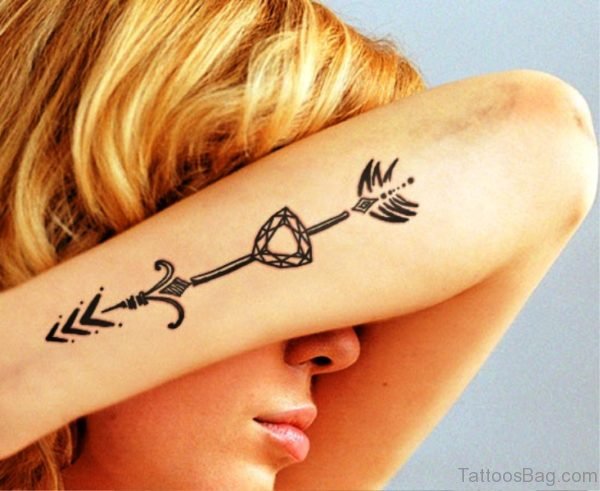 Arrow Diamond Tattoo On Arm 