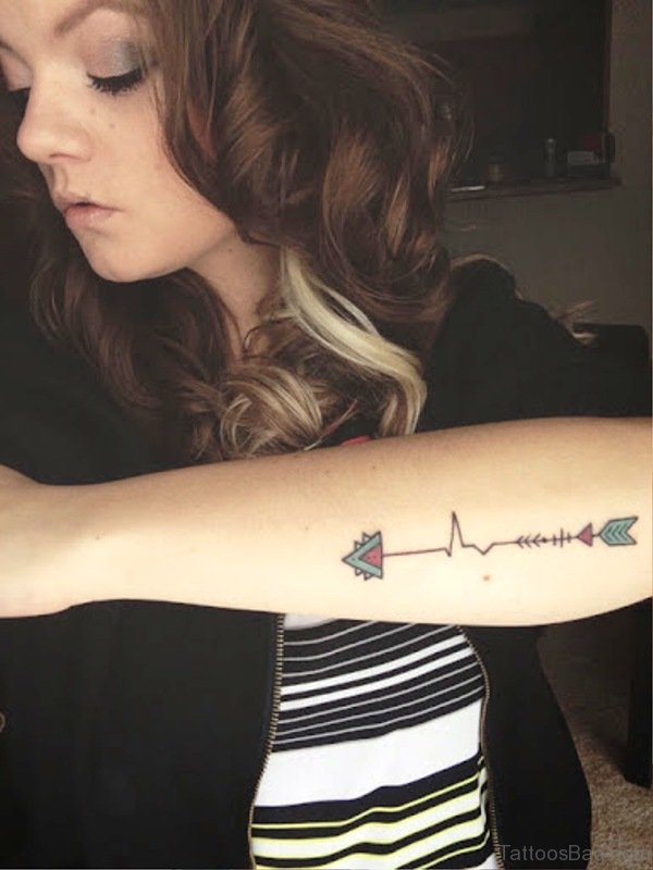 Arrow Heart Beat Design Tattoo On Arm 