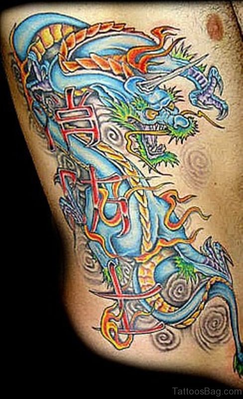 Asian Dragon Tattoo On Rib Side