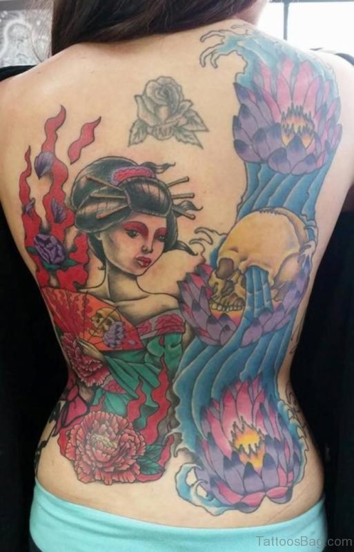 Asian Geisha Tattoo For Back