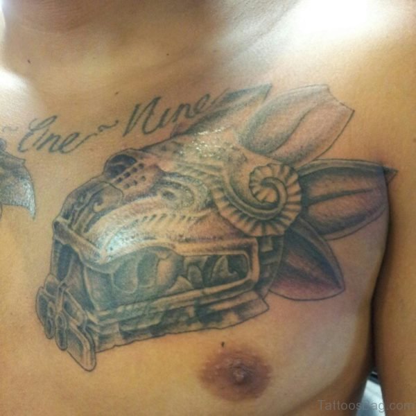 Attractive Aztec Serpent Head Tattoo On Chest