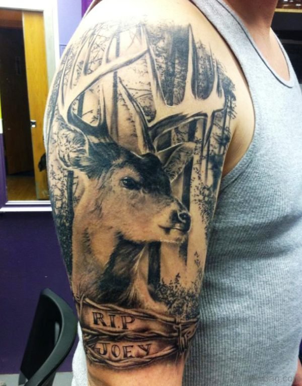 Attractive Buck Tattoo On Shoulder