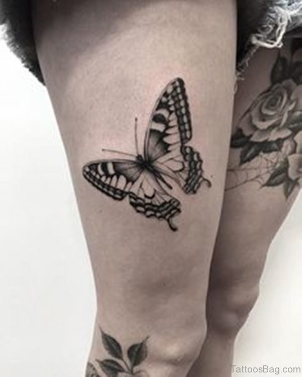 Attractive  Butterfly Tattoo On Thigh